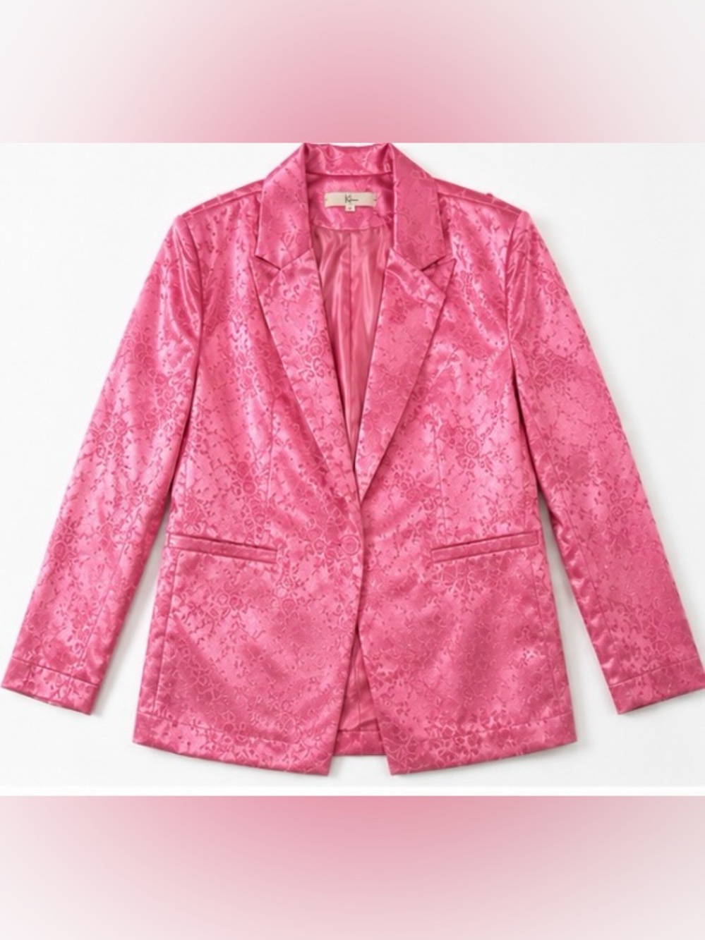 Kleur Pink Satin Jacquard Blazer Medium M Floral Barbiecore Statement Jacket 63